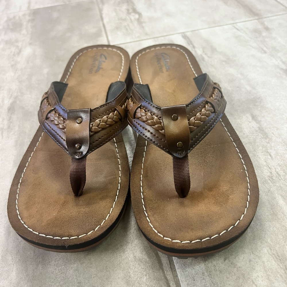 Brown Leather(synthetic)Flip Flops